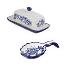 Blue Garden Butter Dish and Spoon Rest - Euro Ceramica 