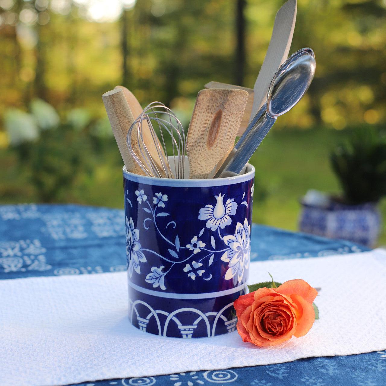Blue Garden Utensil Holder - Euro Ceramica 