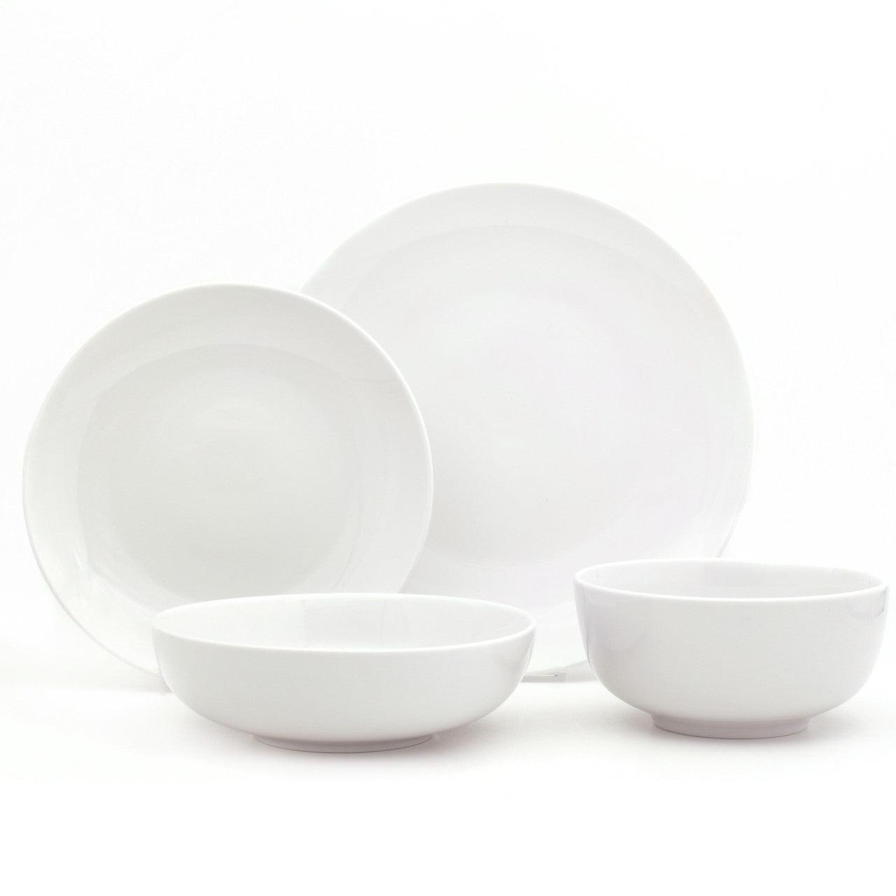 White Essential 16 Piece Double Bowl Dinnerware Set, Service for 4 - Euro Ceramica 