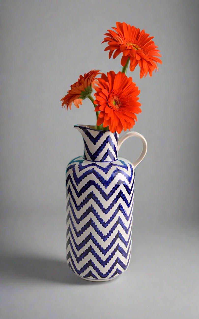 Blue Garden Chevron Pitcher - Euro Ceramica 