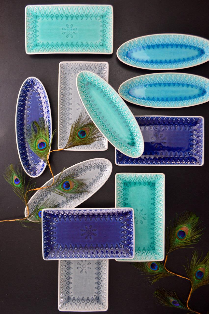 Peacock Rectangular Platter - Euro Ceramica 