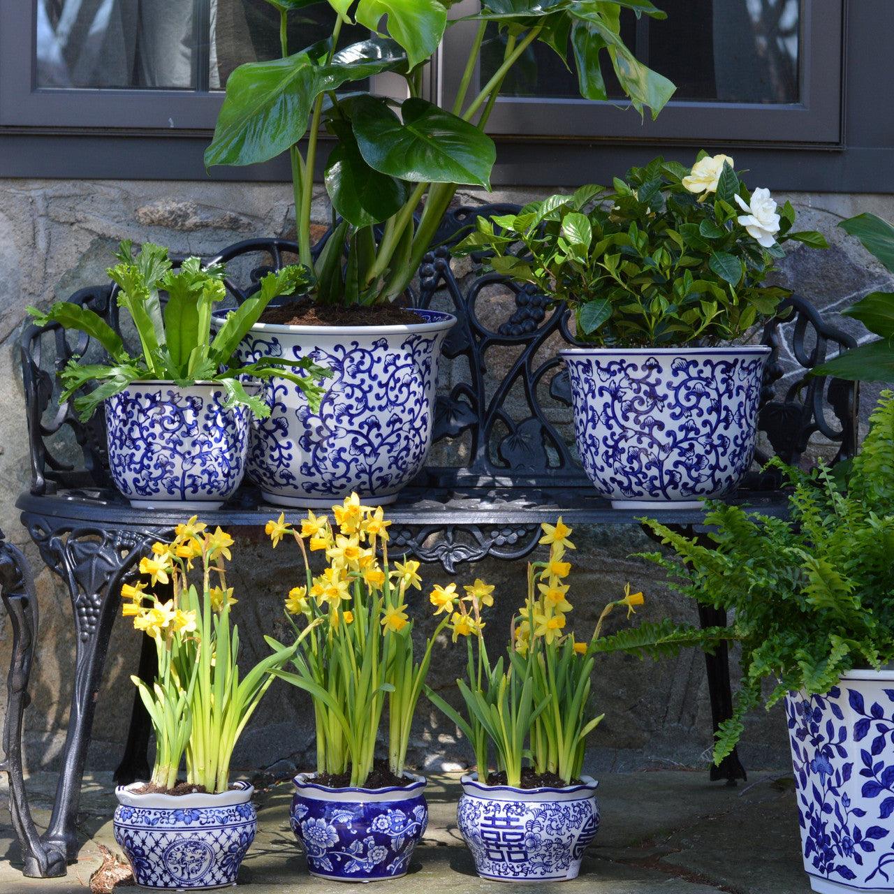 Blue and White Florentine Garden Planter Set - Euro Ceramica 