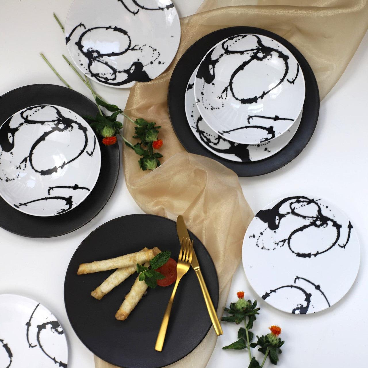 Nile 12 Piece Dinnerware Set in Cairo Black - Euro Ceramica 