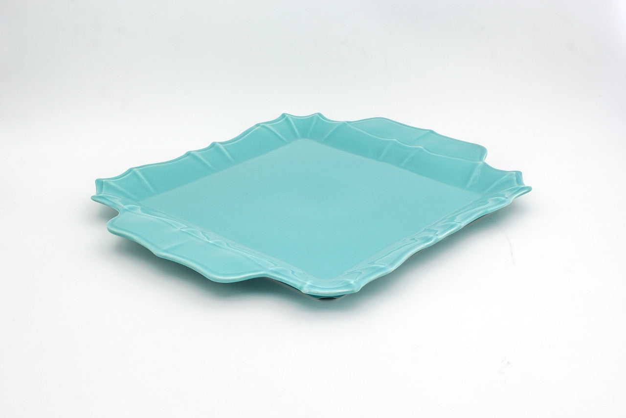 Chloe Square Platter with Handles in Turquoise
