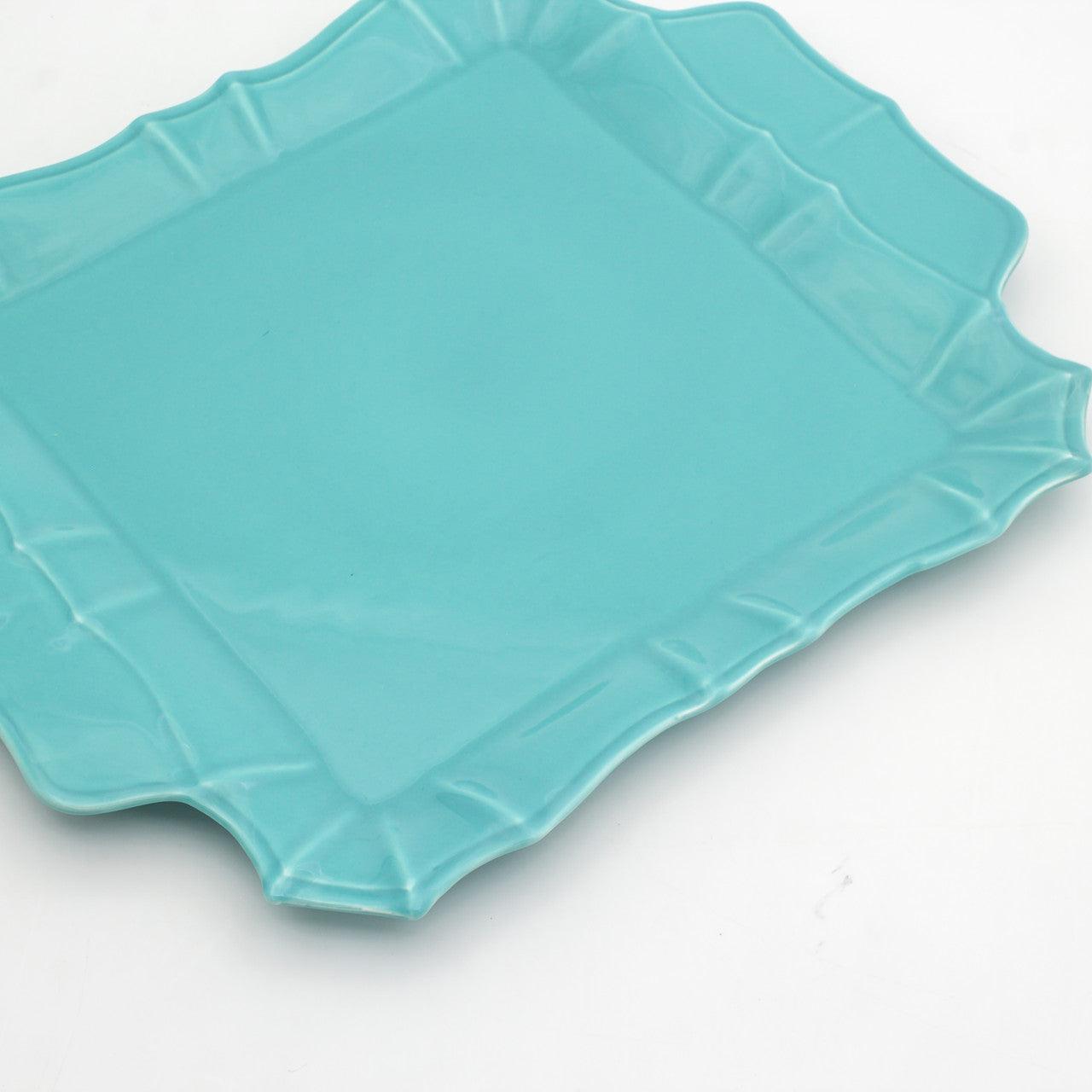 Chloe Square Platter with Handles in Turquoise - Euro Ceramica 