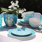 Simpatico 16 Piece Dinnerware Set in Turquoise - Euro Ceramica 