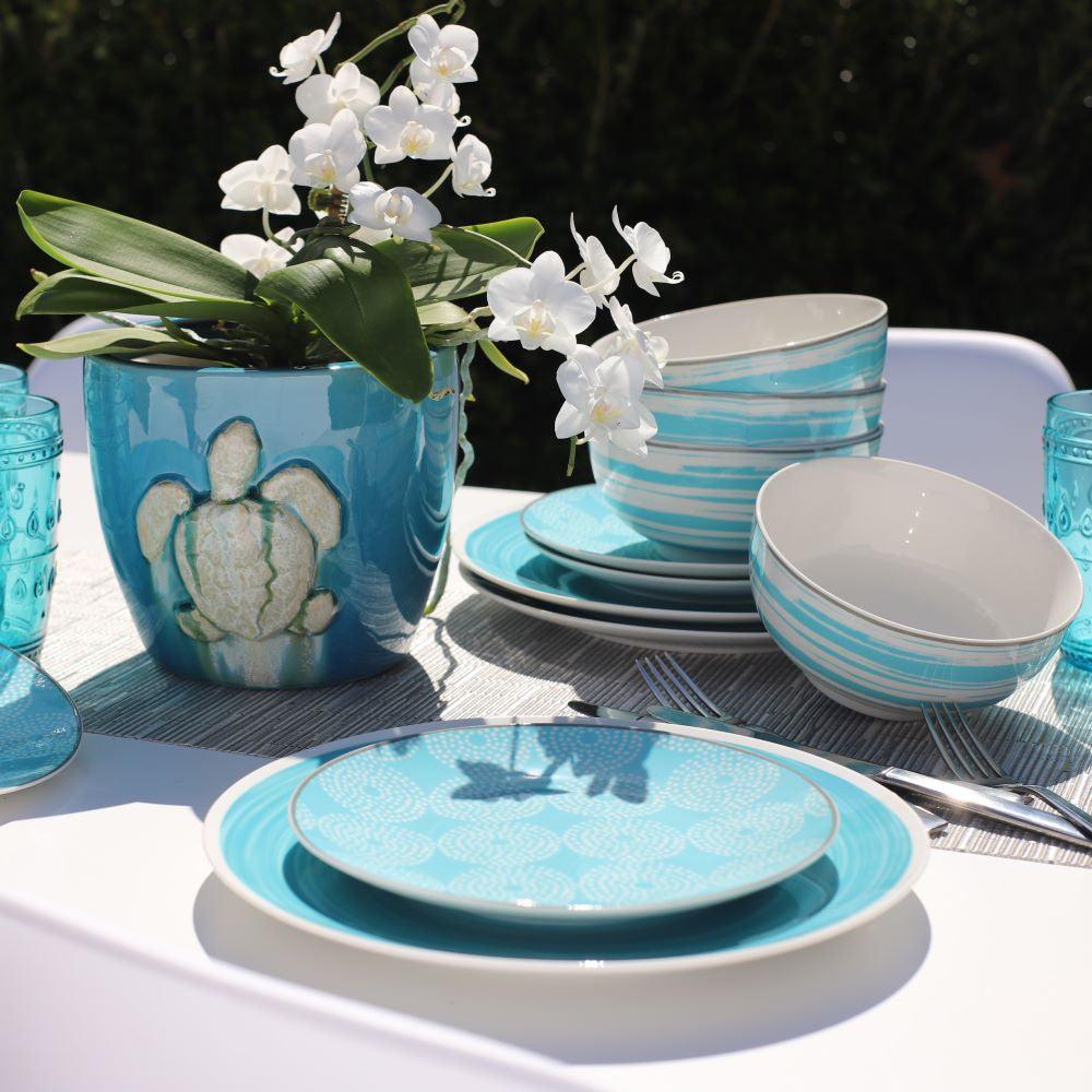 Simpatico 16 Piece Dinnerware Set in Turquoise - Euro Ceramica 