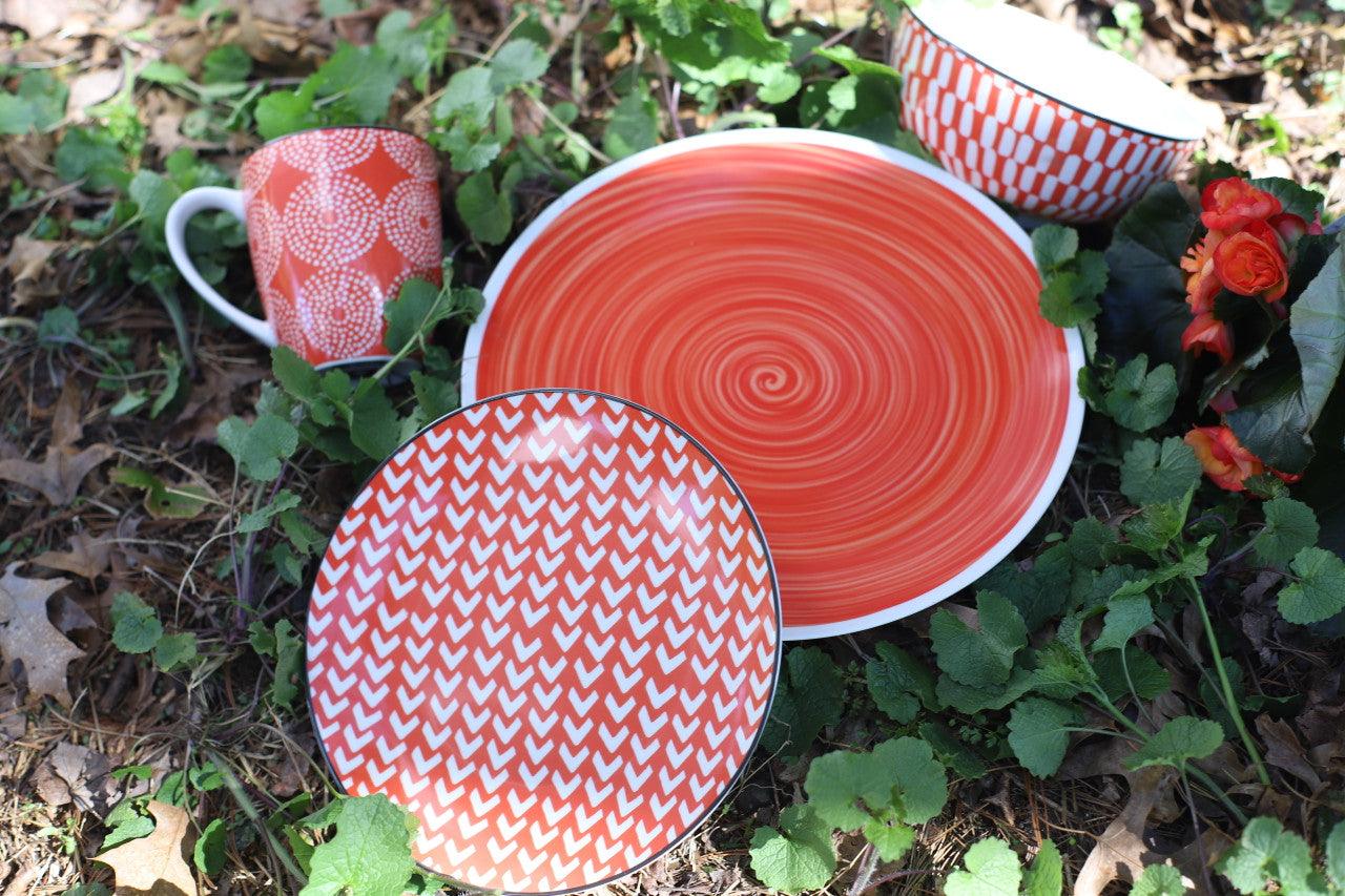 Simpatico 16 Piece Dinnerware Set in Tiger Orange - Euro Ceramica 