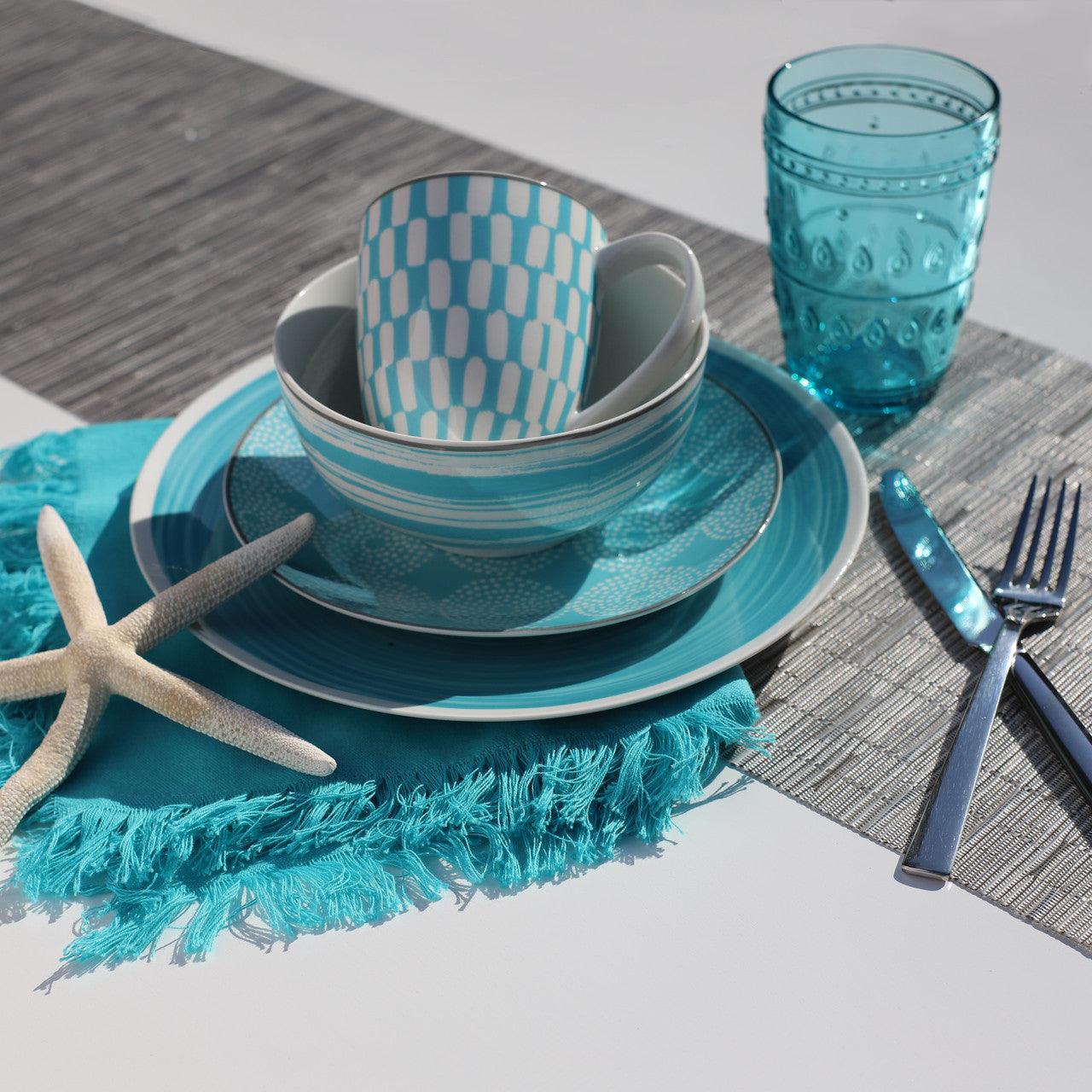Simpatico 16 Piece Dinnerware Set in Turquoise - Euro Ceramica 