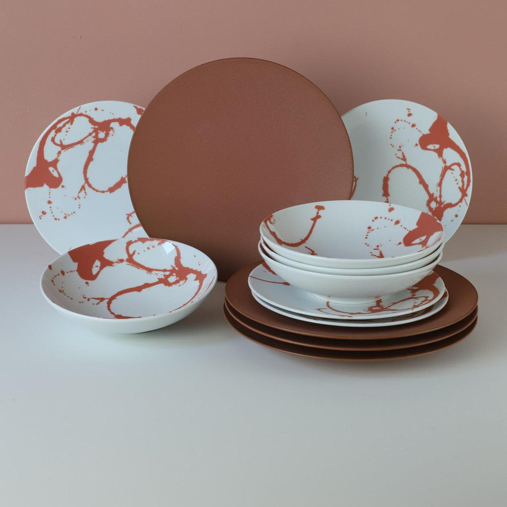 Nile 12 Piece Dinnerware Set in Rosetta Red - Euro Ceramica 