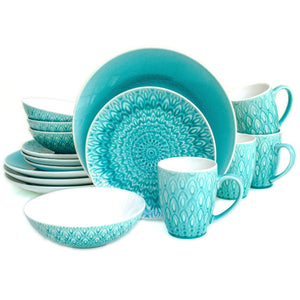 Peacock Stoneware 16 Piece Dinnerware Set, Service for 4 - Euro Ceramica 