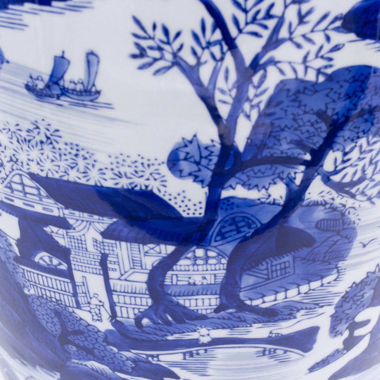 Blue Garden Landscape Drum Stool - Euro Ceramica 