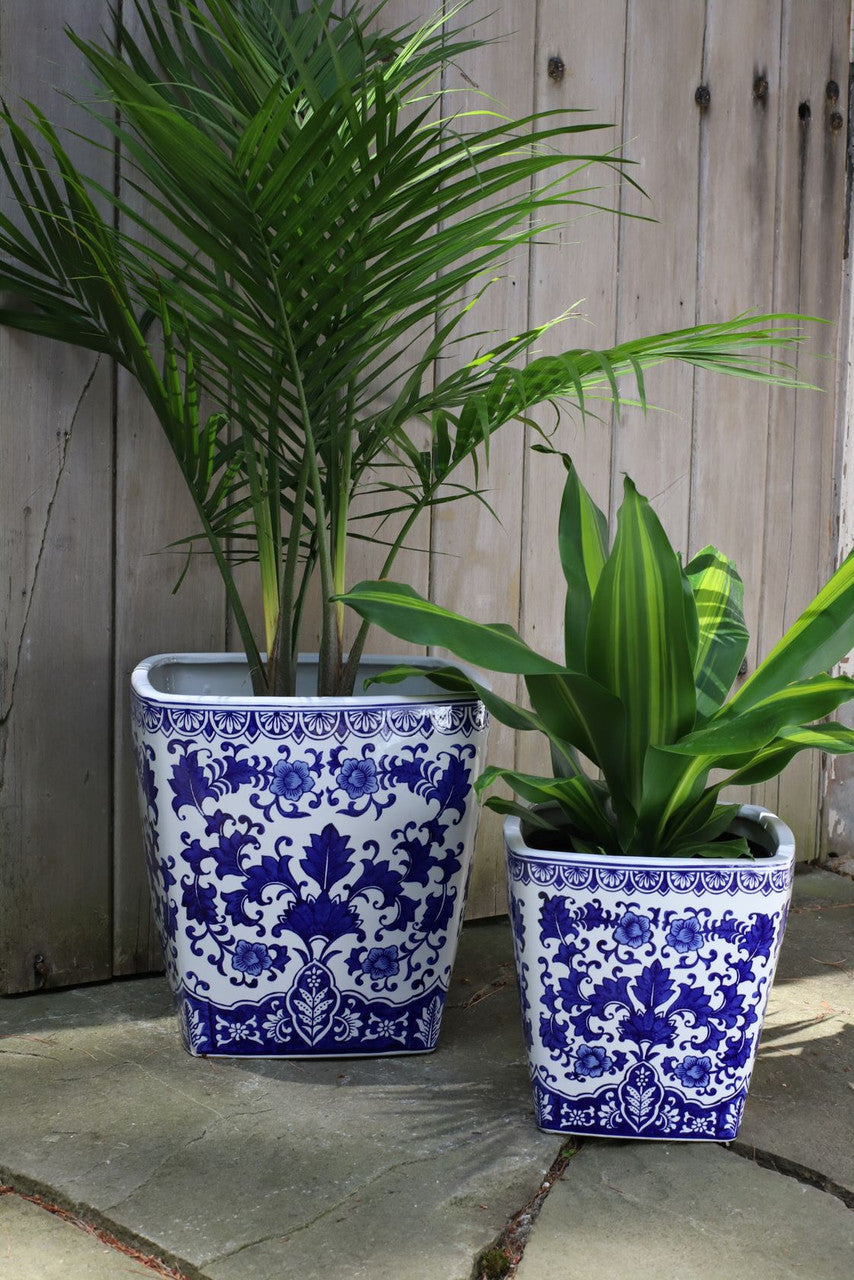 Blue and White 14" Camelia Garden Planter