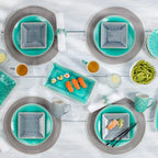 Peacock 6.5 Inch Square Appetizer Plate Set - Euro Ceramica 