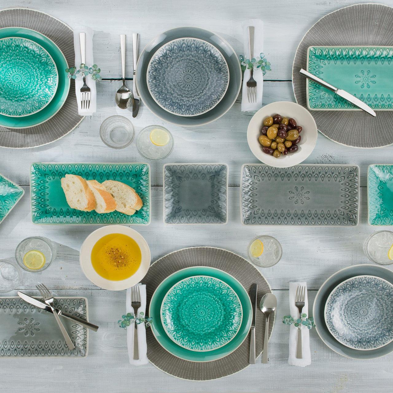 Peacock 6.5 Inch Square Appetizer Plate Set - Euro Ceramica 