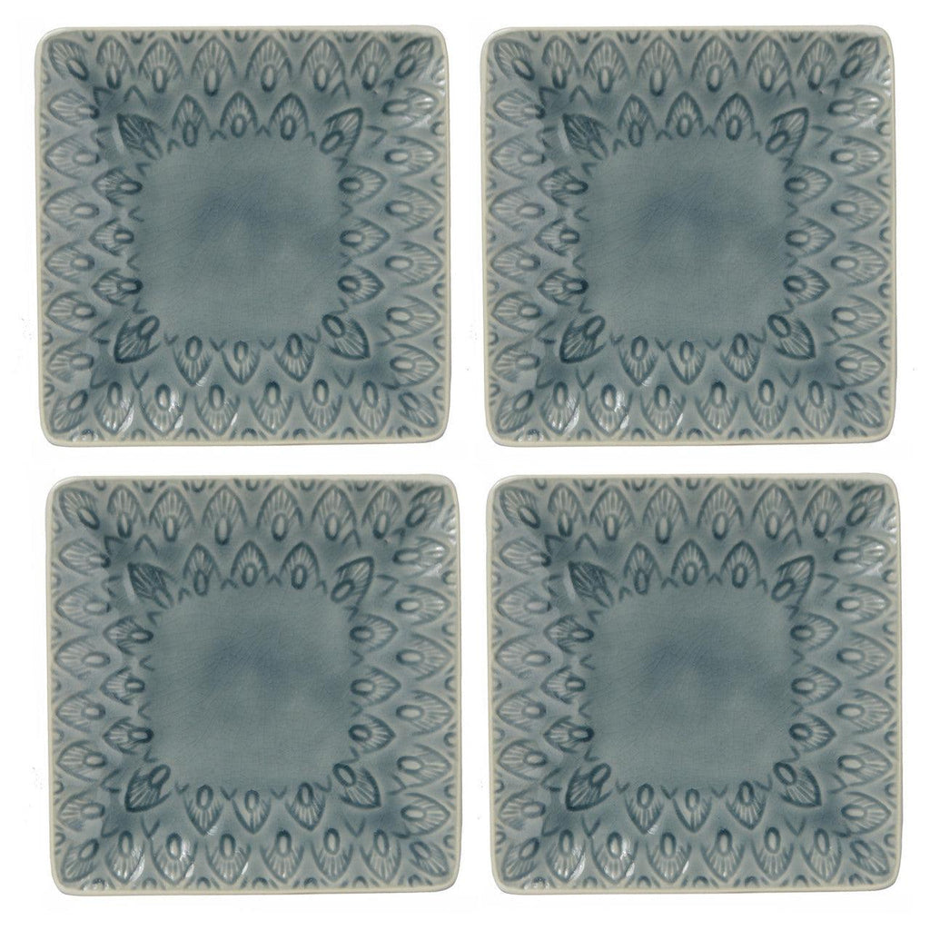 Peacock 6.5 Inch Square Appetizer Plate Set - Euro Ceramica 