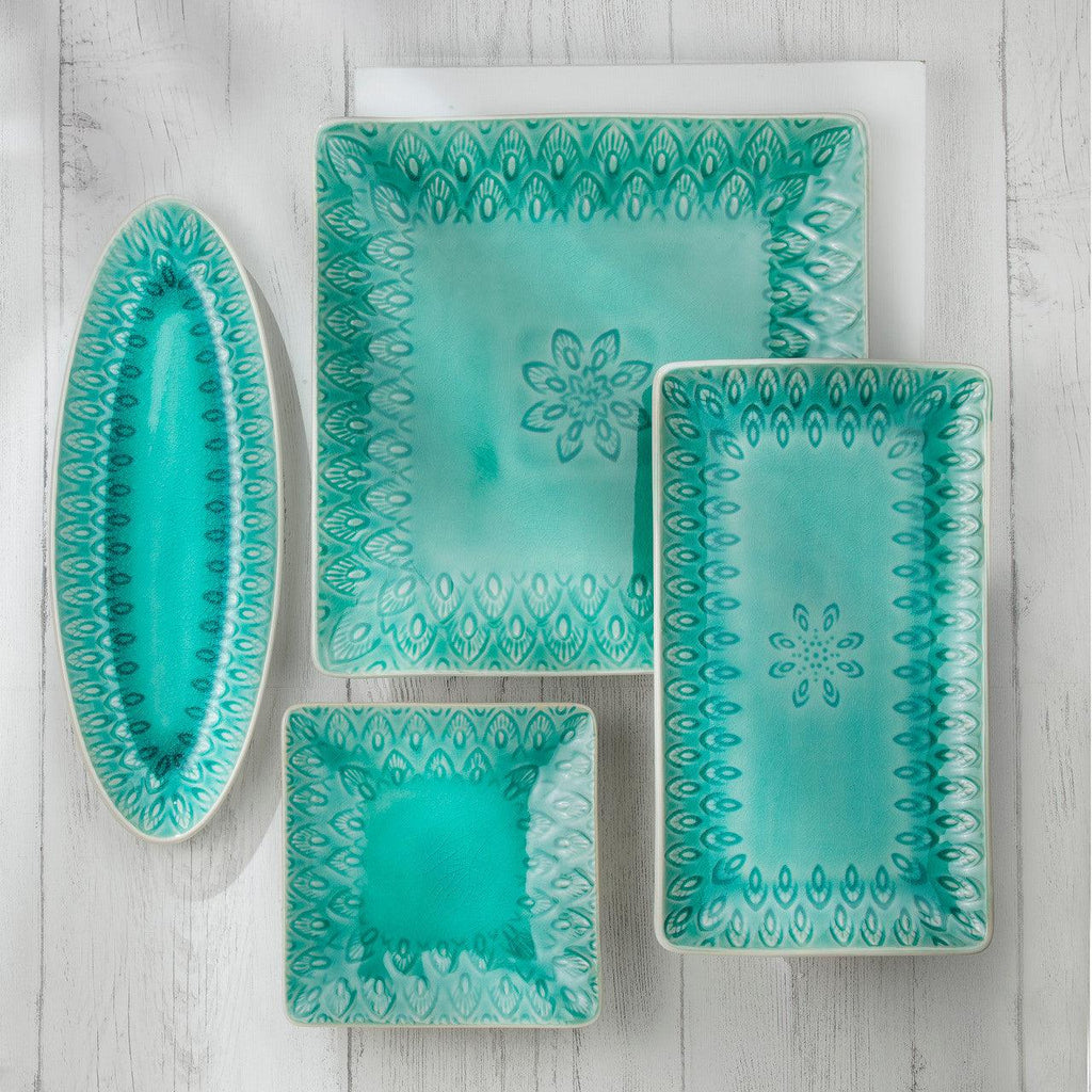 Peacock 5-Piece Square Appetizer Plate Set - Euro Ceramica 