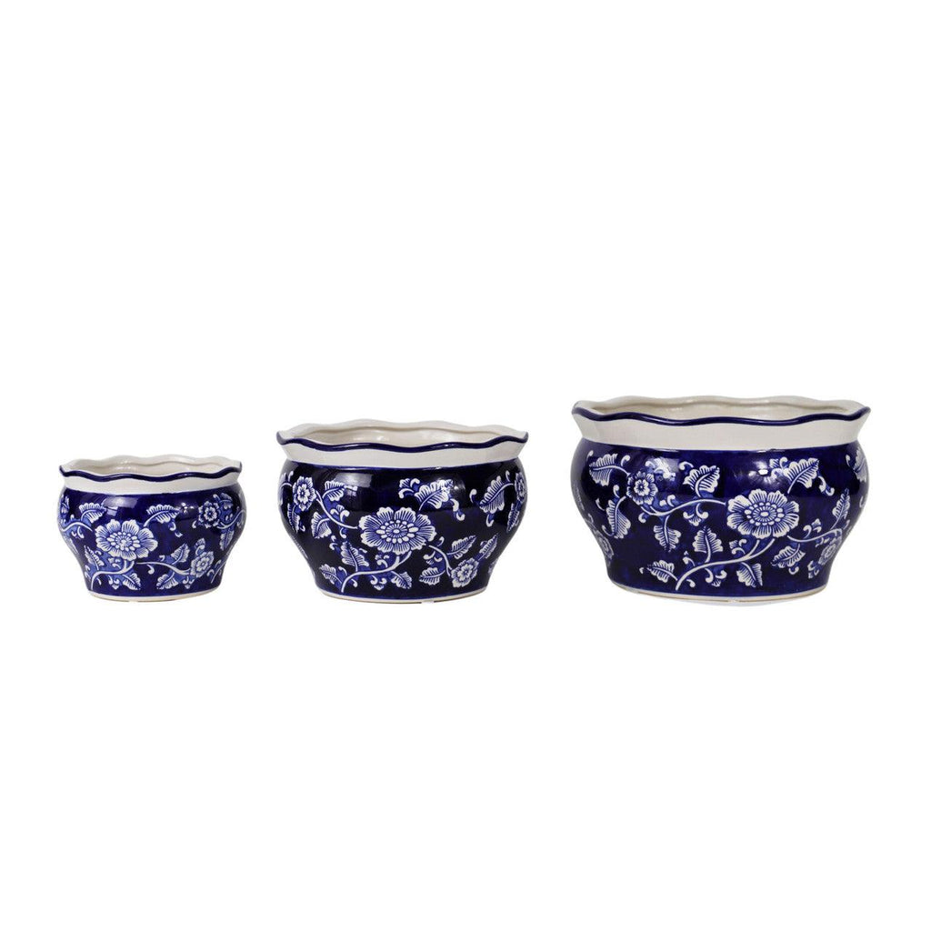 Blue and White Spring Garden Planter Set - Euro Ceramica 