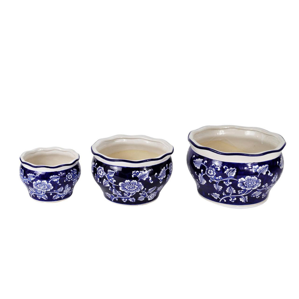 Blue and White Spring Garden Planter Set - Euro Ceramica 