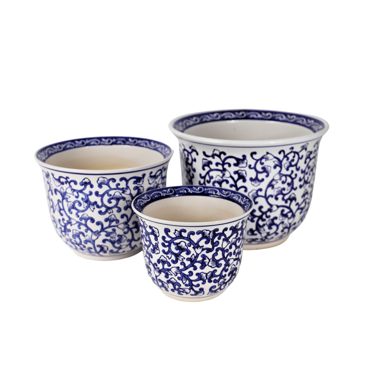 Blue and White Florentine Garden Planter Set - Euro Ceramica 
