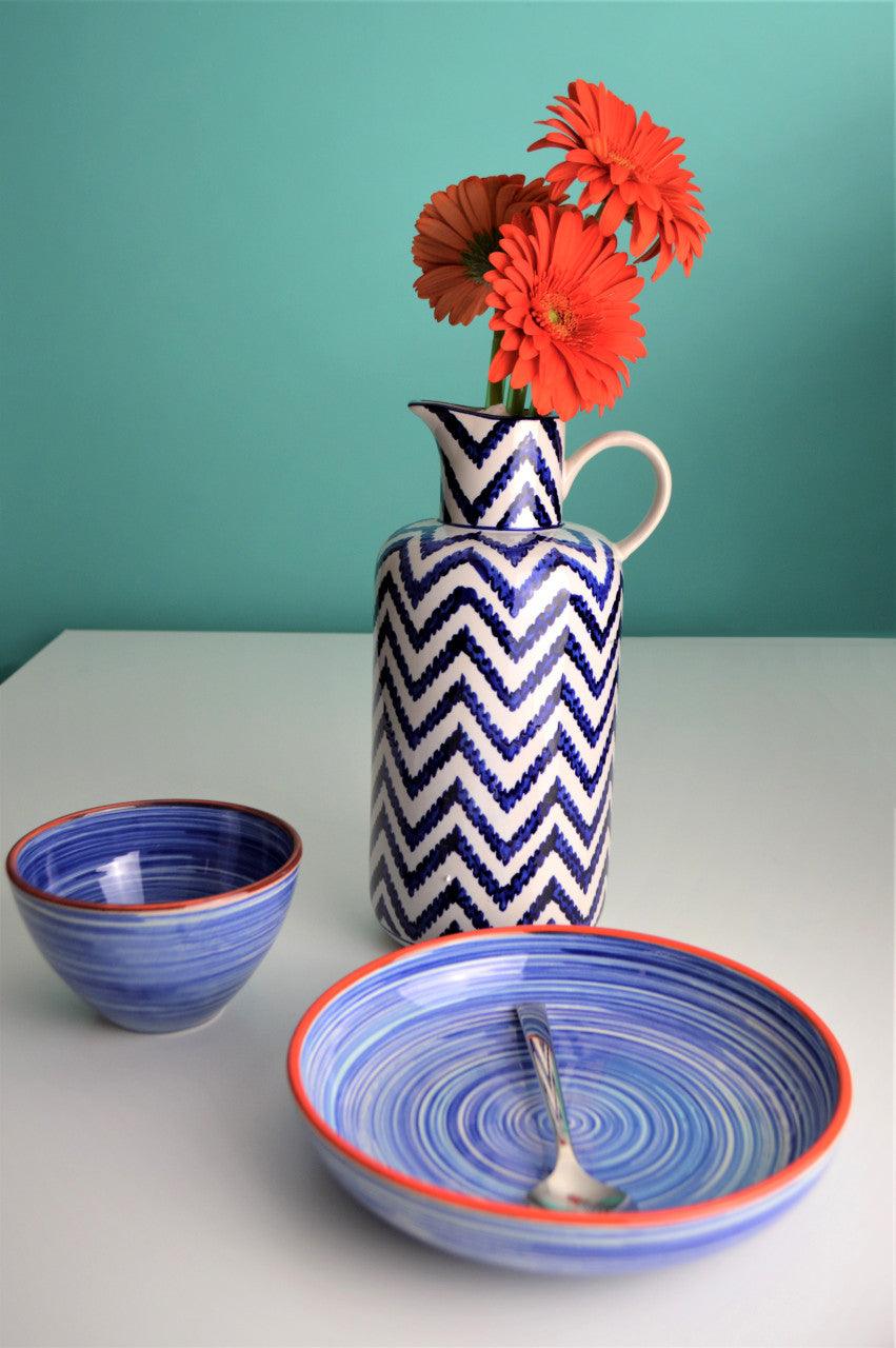 Blue Garden Chevron Pitcher - Euro Ceramica 