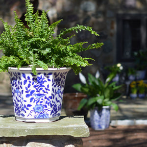 Blue and White Aviary Garden Planter - 12.75'' x 11.50'' x 10'' H - Euro Ceramica 