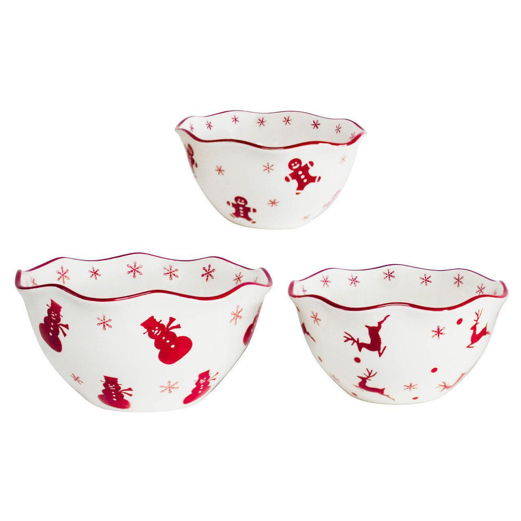 Winterfest 3 Piece Nesting Serving Bowl Set - Euro Ceramica 