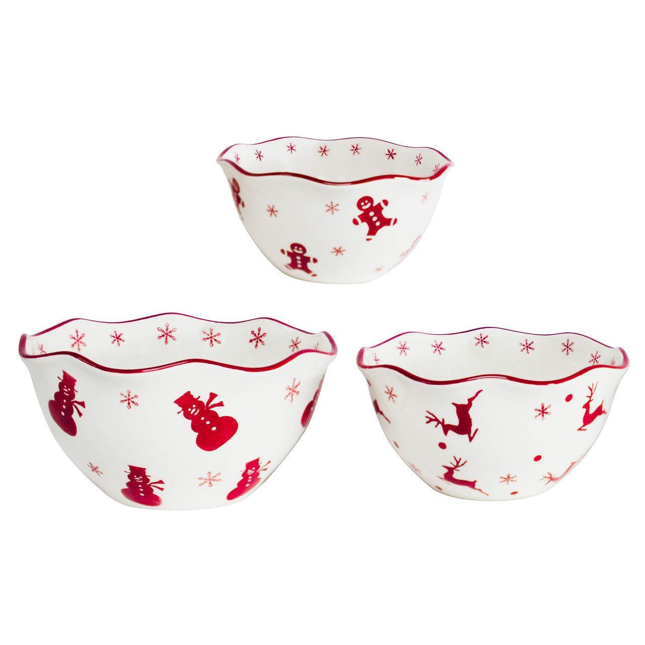 Winterfest 3 Piece Nesting Serving Bowl Set - Euro Ceramica 