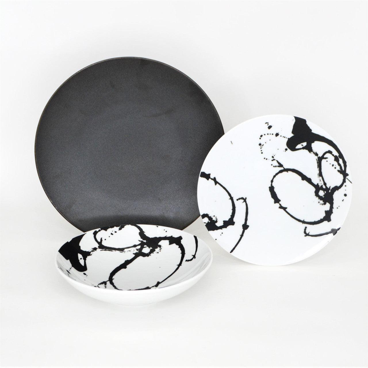 Nile 12 Piece Dinnerware Set in Cairo Black - Euro Ceramica 