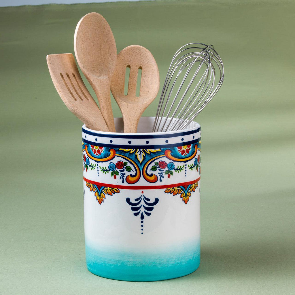 Zanzibar Ceramic Artisan Design Utensil Crock - Euro Ceramica 
