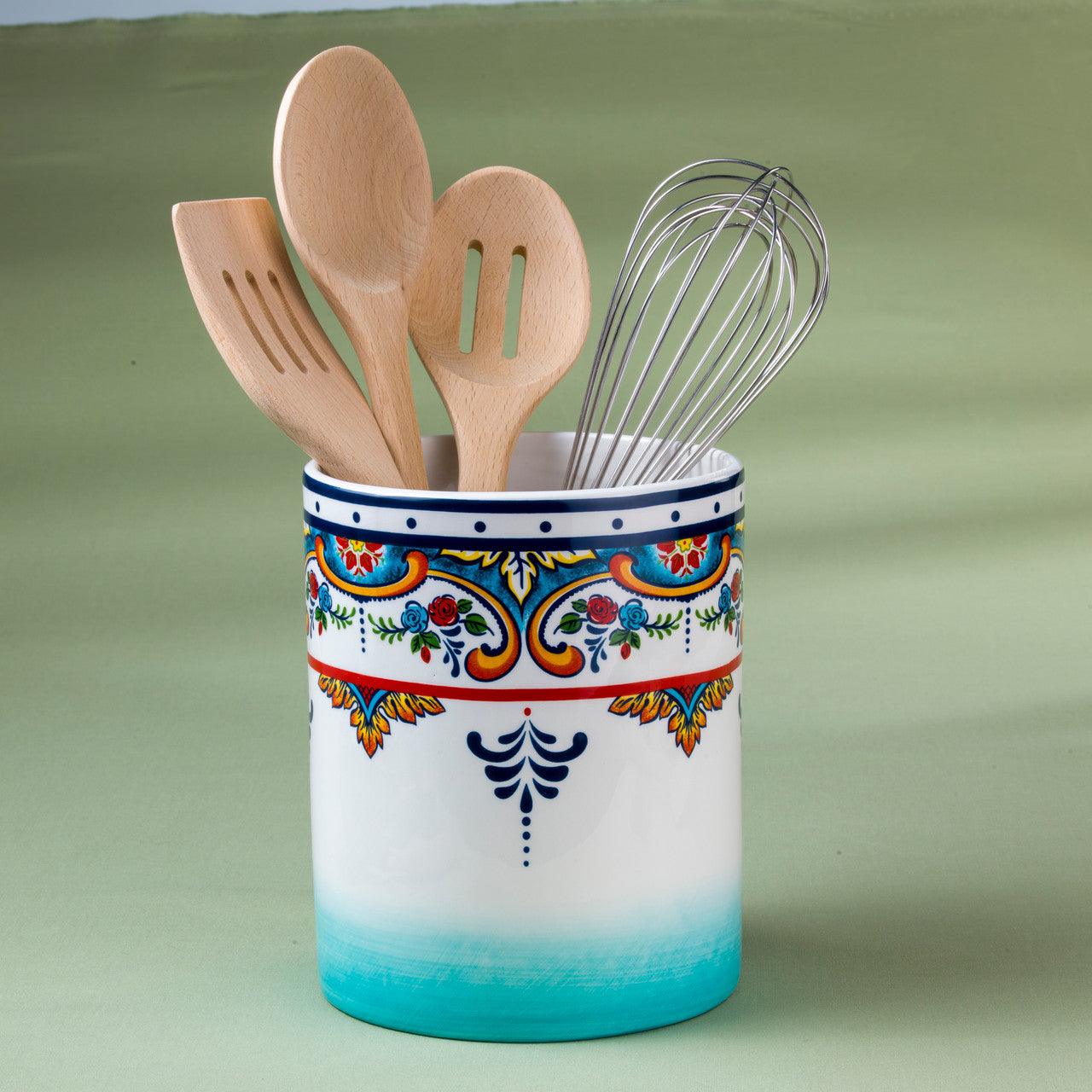 Zanzibar Ceramic Artisan Design Utensil Crock - Euro Ceramica 