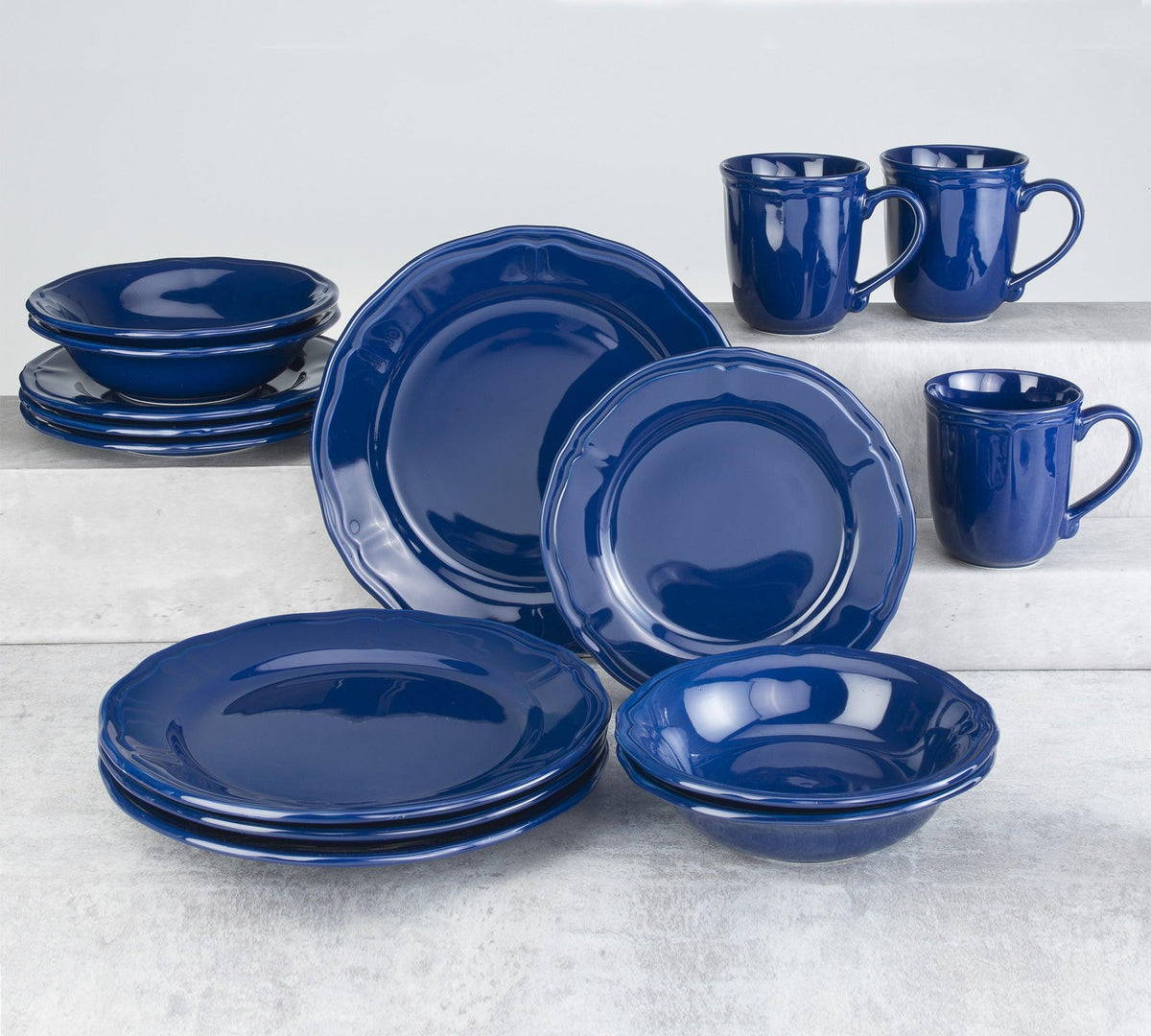 Siena 16 Piece Stoneware Dinnerware Set, Service for 4, Cobalt Blue ...