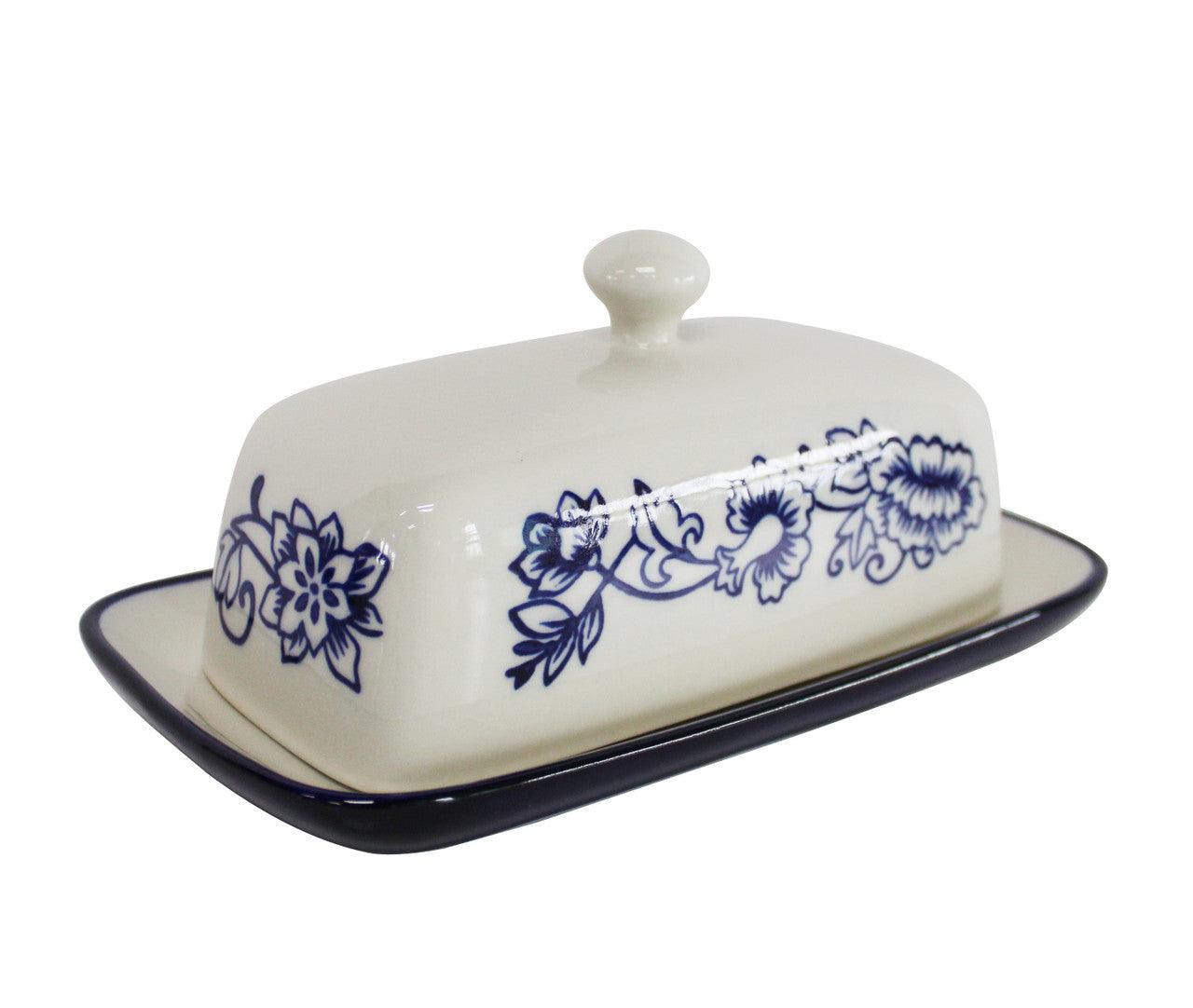 Blue Garden Butter Dish and Spoon Rest - Euro Ceramica 